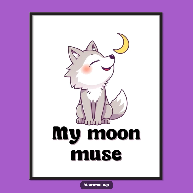 Funny Howling Wolf Poster: Cheerful Moonlight Magic, Hilarious Wall Art Gift