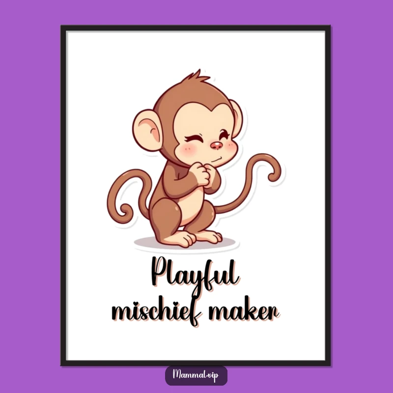 Funny Monkey Poster: Playful Cartoon Character Tail Tug Wall Art