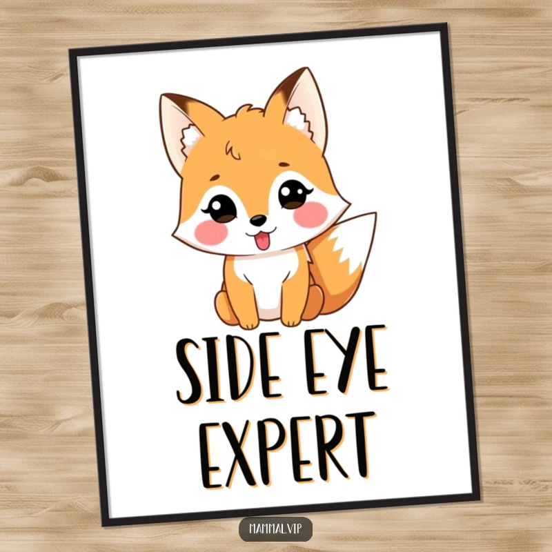Funny fox illustration with tongue sticking out sideways, a humorous poster.