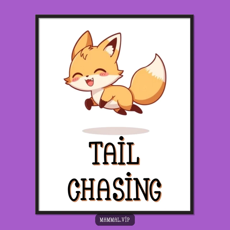 Funny Fox Art Poster: Hilarious Tail Chasing Decor Gift