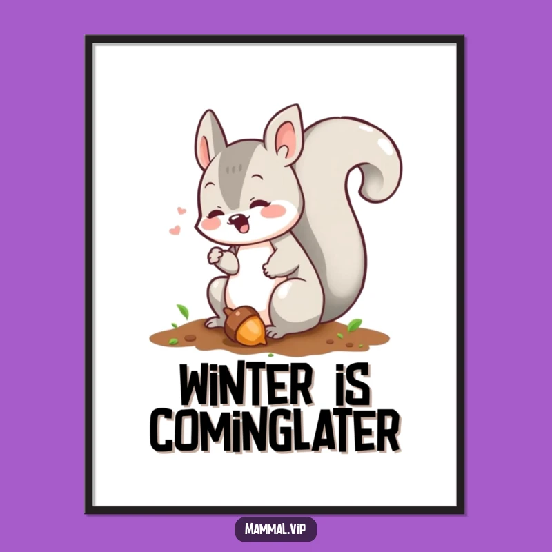 Funny Squirrel Acorn Art Print: Playful Character Decor Gift for Woodland Enthusiasts