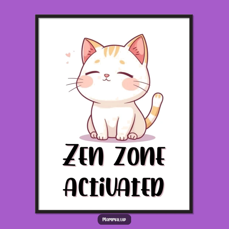 Funny Serene Cat Poster - Relaxing Breeze Wall Art Print