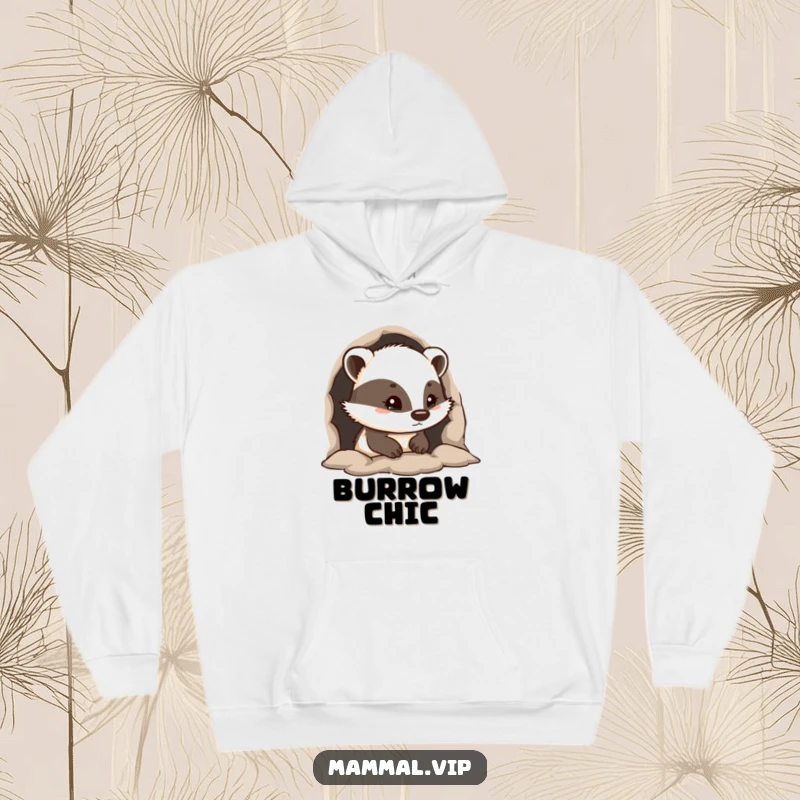 Funny hoodie showcasing a curious badger peeking from its burrow, symbolizing cozy curiosity and a love for the outdoors.
