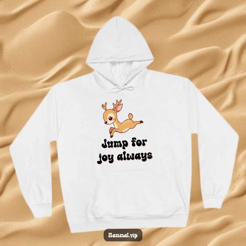 Funny deer hoodie featuring a majestic deer character performing a grand leap, evoking a sense of freedom and humorous elegance for the wearer.