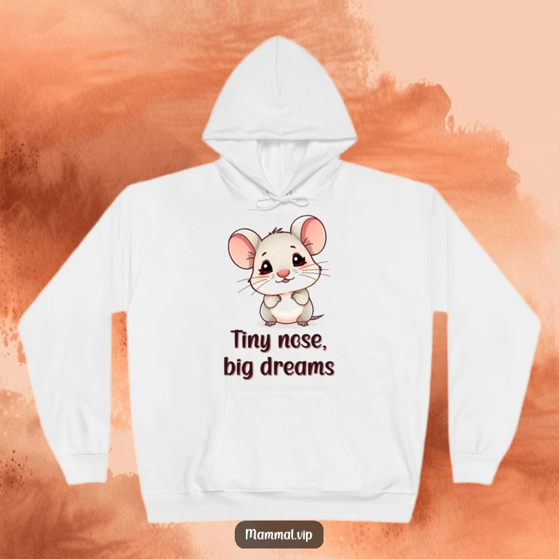 Funny Mouse Hoodie: A small mouse character with a tiny nose curiously sniffing the air, soft and endearing.