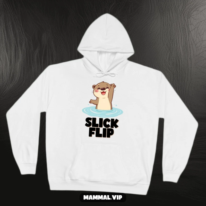 Funny Hoodie featuring a cheerful otter doing a happy flip in the water, offering warmth and aquatic cheer.