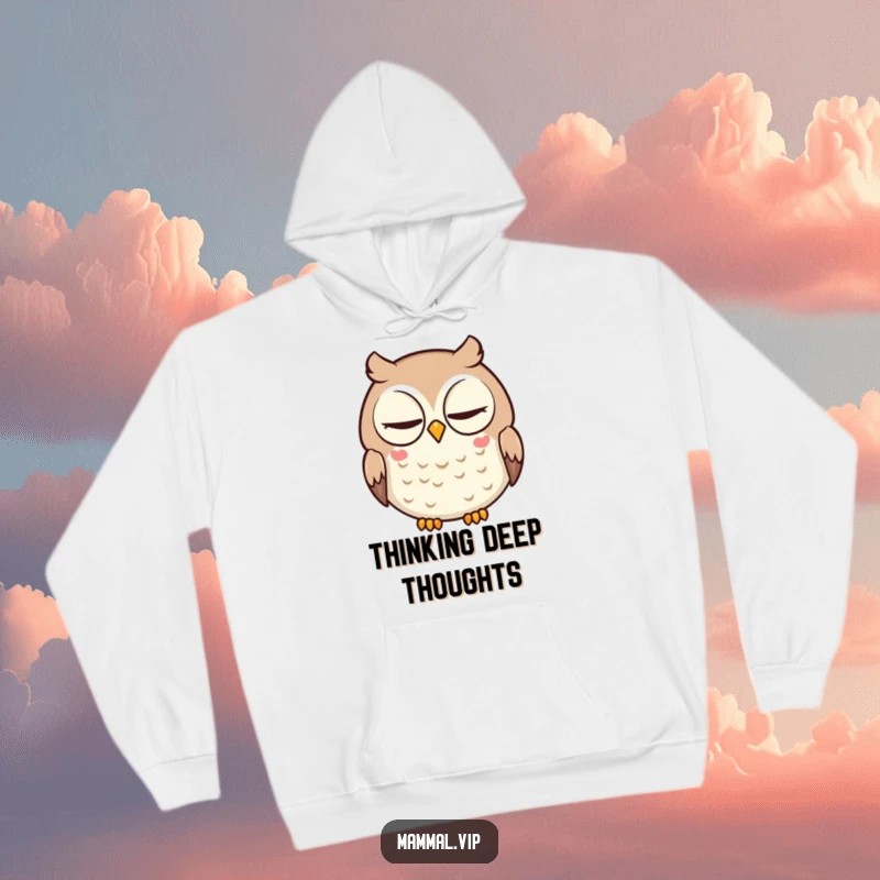 Funny hoodie featuring a round, intelligent owl character performing a slow, knowing blink. Great for comfy humor.