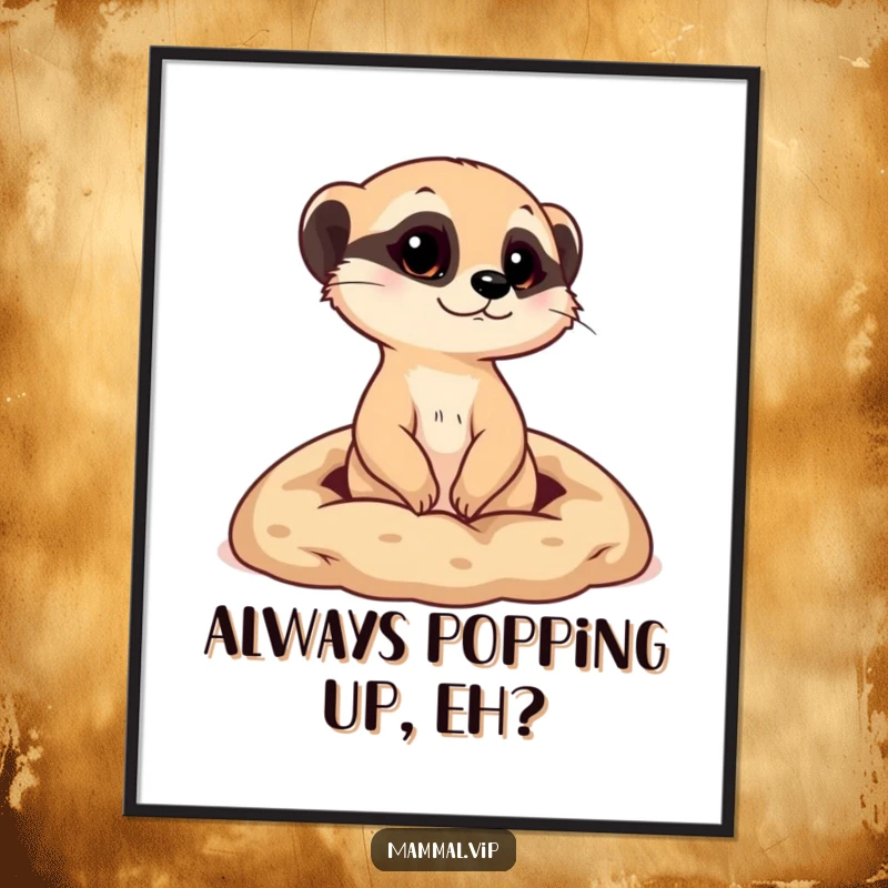 Funny Free Printable Wall Art, showing a curious meerkat character popping its head just above the ground from a small, earthy burrow.