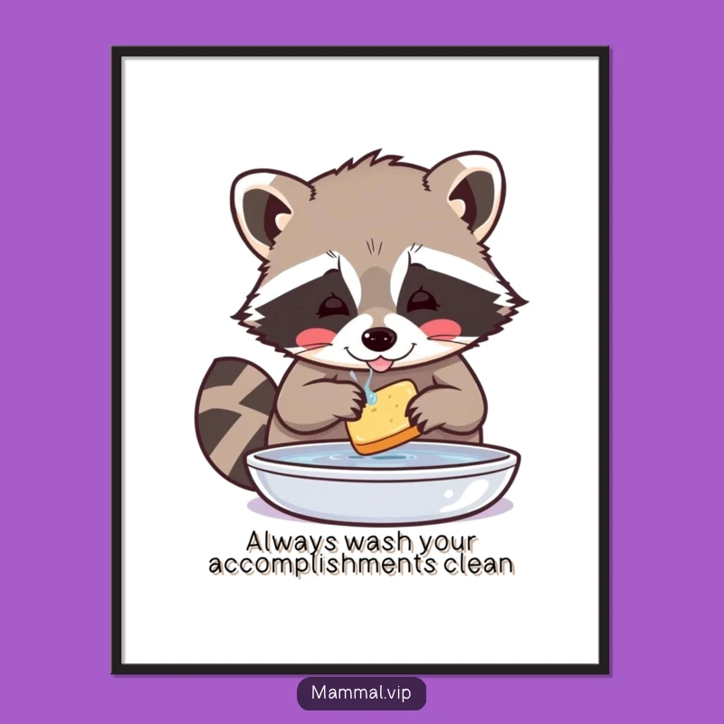 Funny Free Printable Wall Art: Raccoon Washing Food Quirky Downloadable