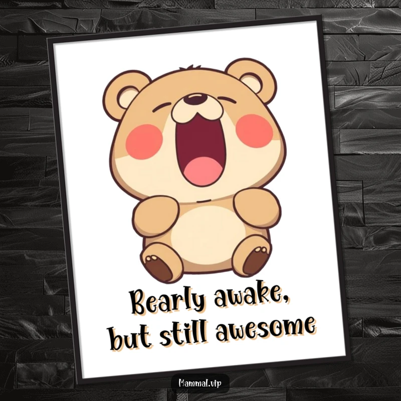 Funny Free Printable Wall Art of a bear character caught in a massive yawn, a humorous DIY decor piece.