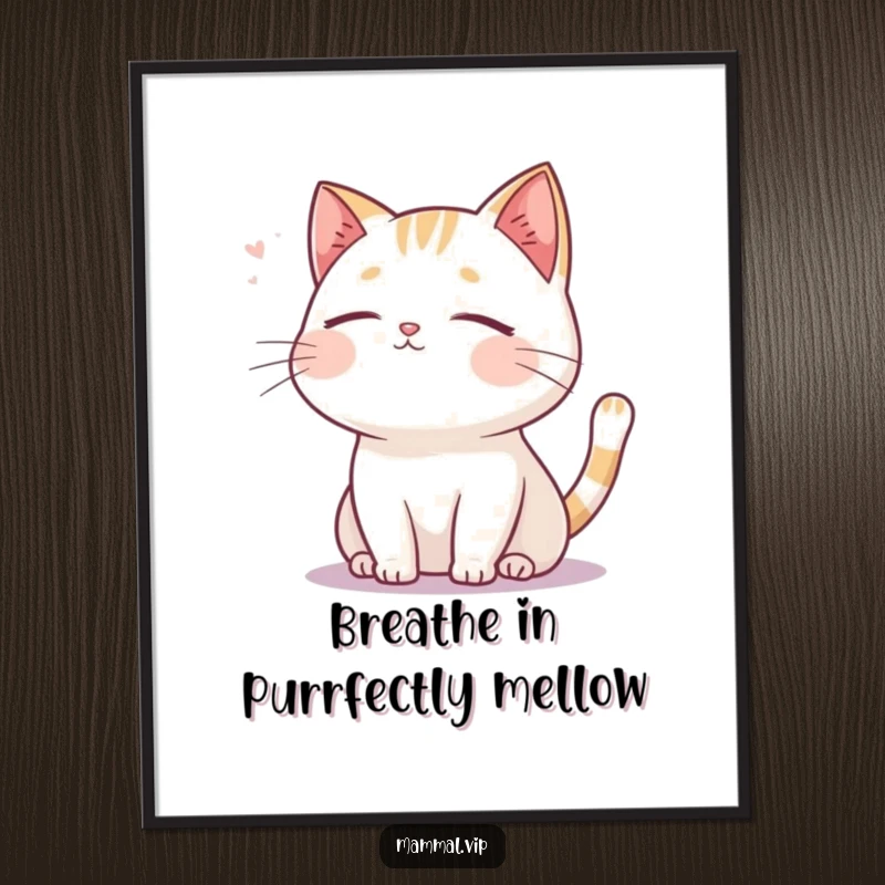 Funny Free Printable Cat Wall Art: A serene cat character with closed eyes enjoying a gentle breeze, radiating calm.