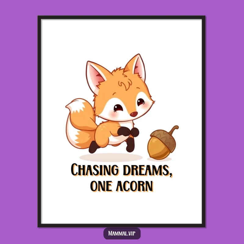 Free Printable Wall Art: Playful Fox Cub Chasing Acorn - Funny Downloadable Decor