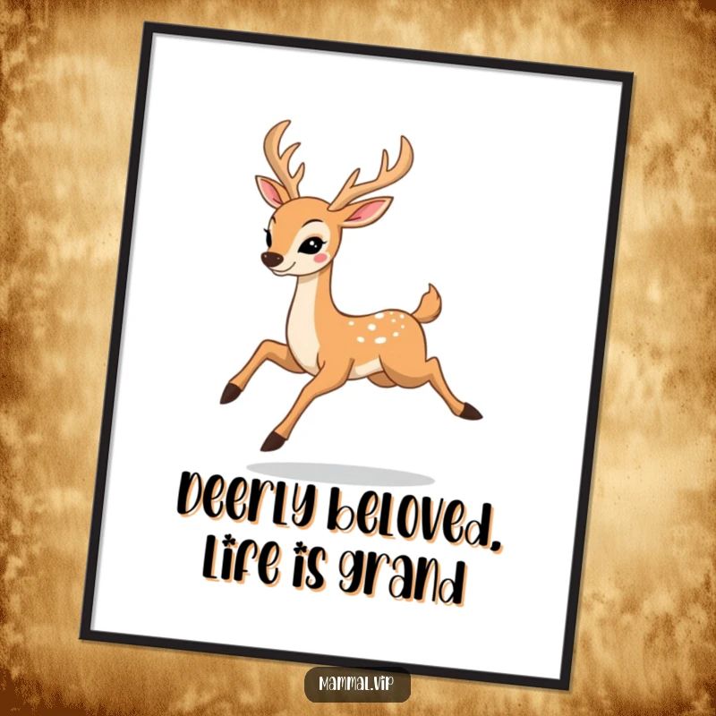 Elegant Free Printable Wall Art: A happy deer character captured mid-prance with graceful leaps, evoking nature's beauty and tranquility.