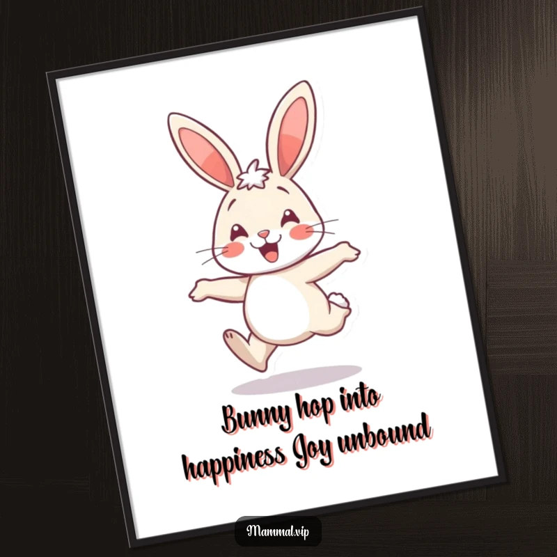 Funny Free Printable Cheerful Rabbit Art: A wonderfully happy bunny caught mid-leap, spreading joy and cheer as downloadable wall art.