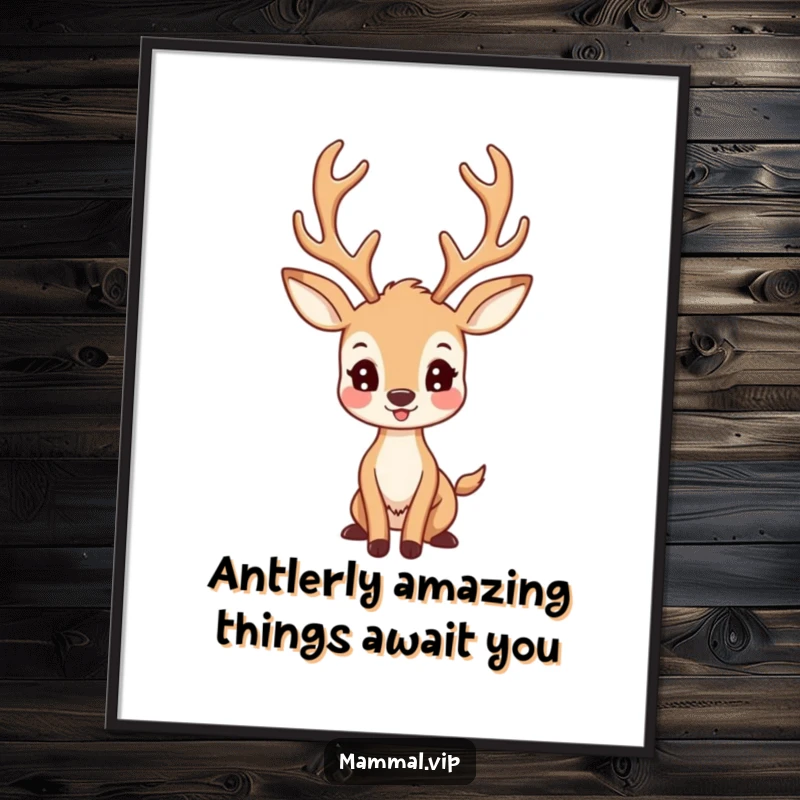 Funny Free Printable Wall Art: A happy deer character with large, impressive antlers posing proudly, adding a touch of whimsy.