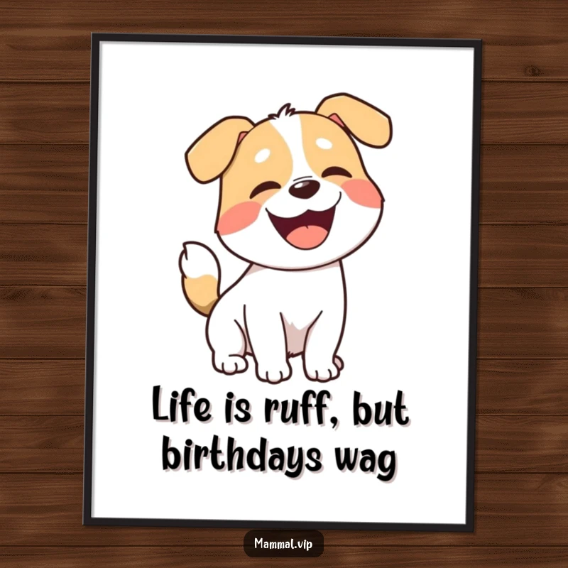 Funny Free Printable Dog Wall Art: A joyful dog character with a wagging tail barking playfully, adding fun to any room.