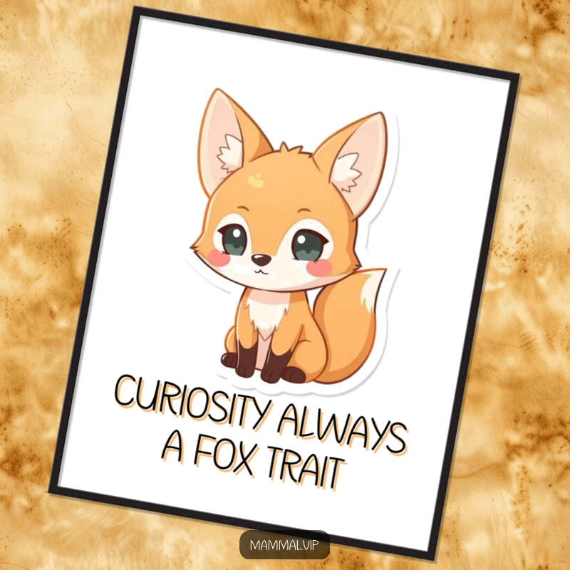 Funny Free Printable Wall Art of a fox character looking alert and intensely curious, perfect for a DIY whimsical space.