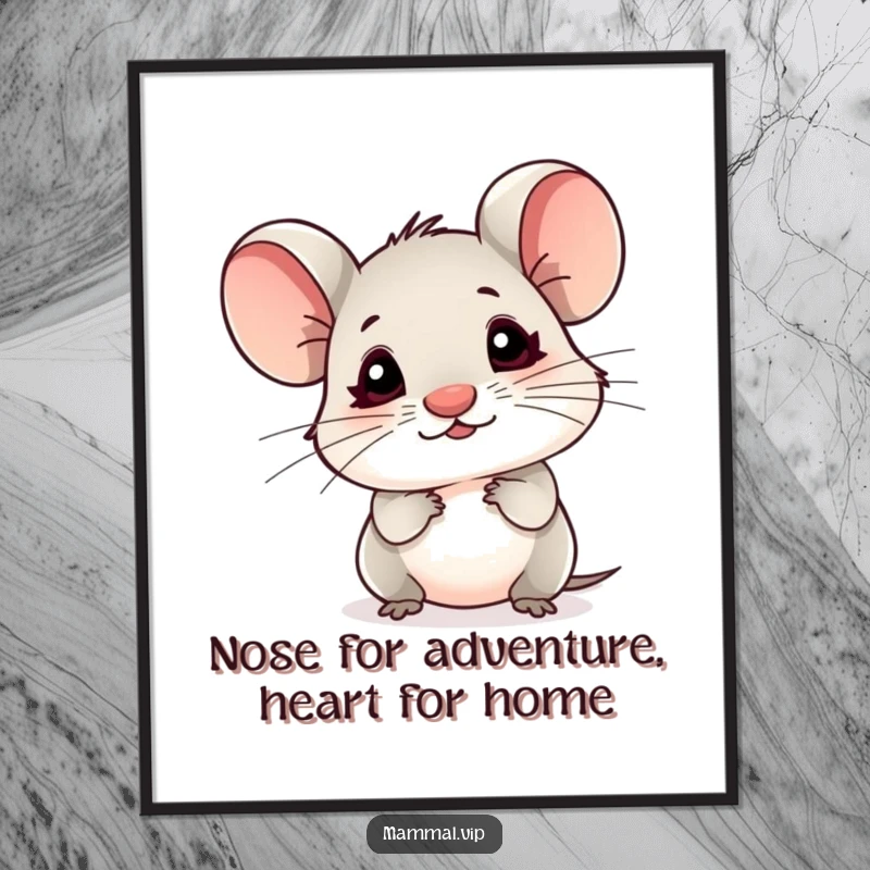 Funny Free Printable Wall Art: A small mouse character with a tiny nose eagerly sniffing the air, full of curiosity.