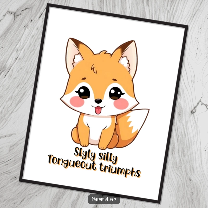 Funny Free Printable Silly Fox Art: A mischievous fox with its tongue out, creating a humorous and quirky piece of downloadable wall art.
