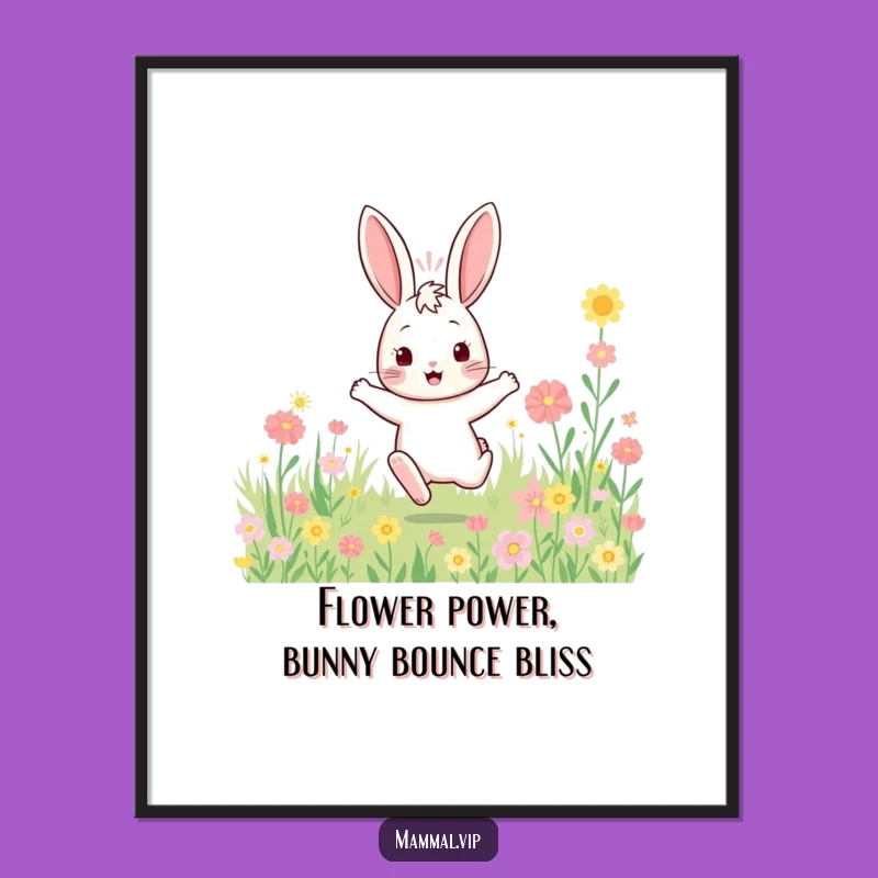 Free Printable Wall Art: Bouncy Rabbit Hopping, Cheerful Floral Downloadable Decor