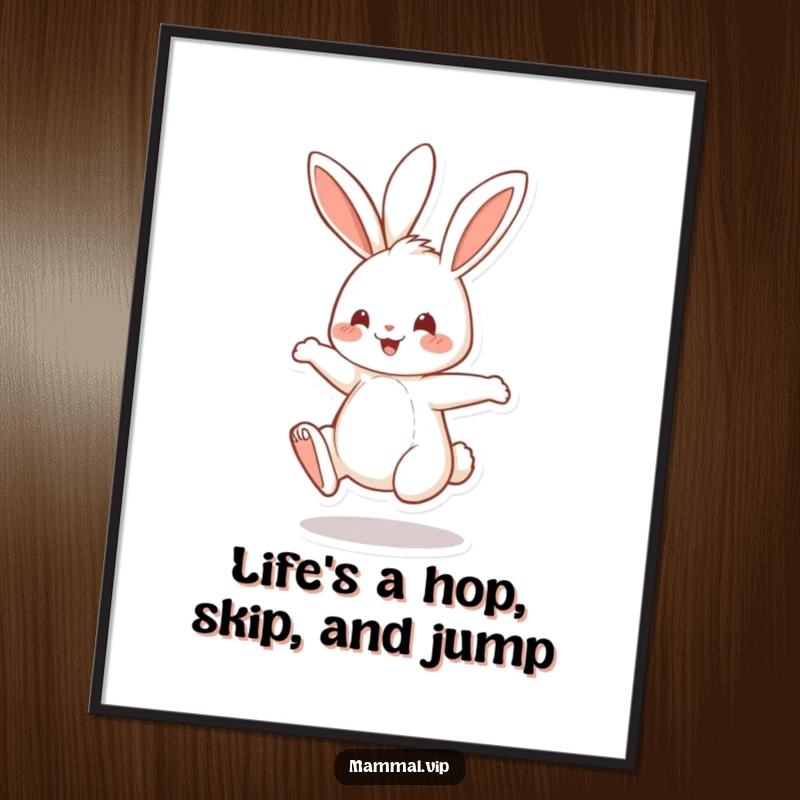 Funny Free Printable Wall Art: Cheerful rabbit in mid-bounce on hind legs, radiating pure joy.