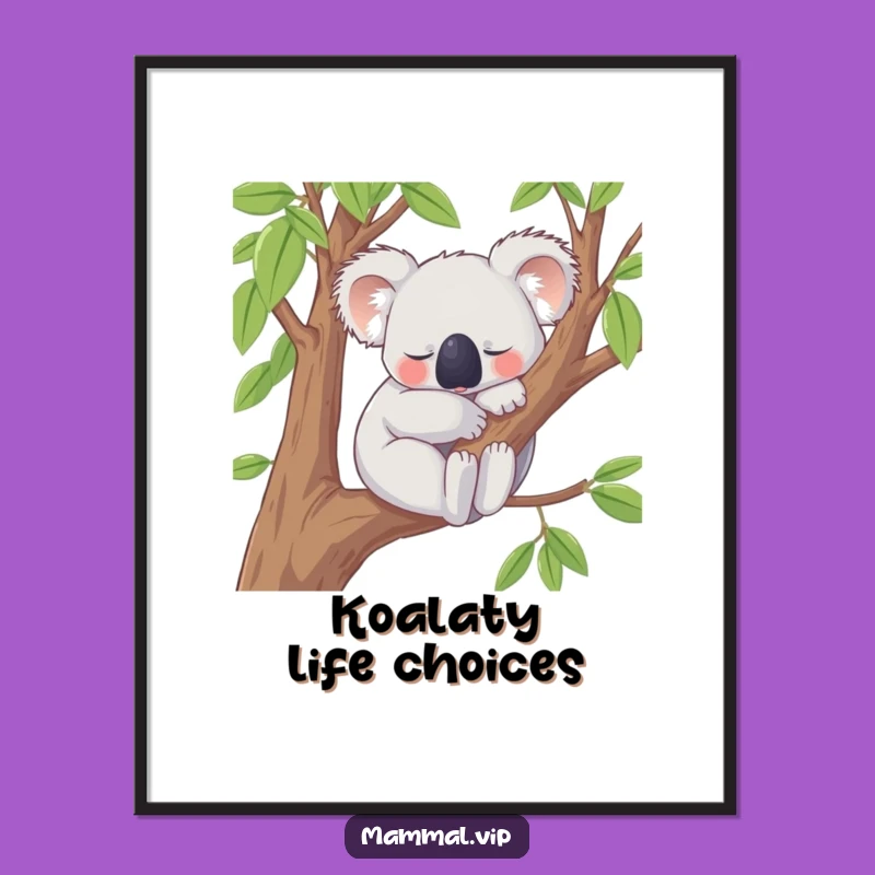 Free Printable Wall Art: Content Koala Snoozing Funny Downloadable Decor Gift