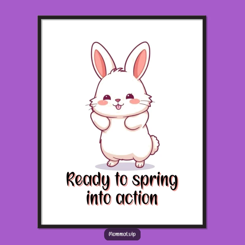 Free Printable Wall Art: Energetic Rabbit Ready to Leap - Funny Downloadable Decor