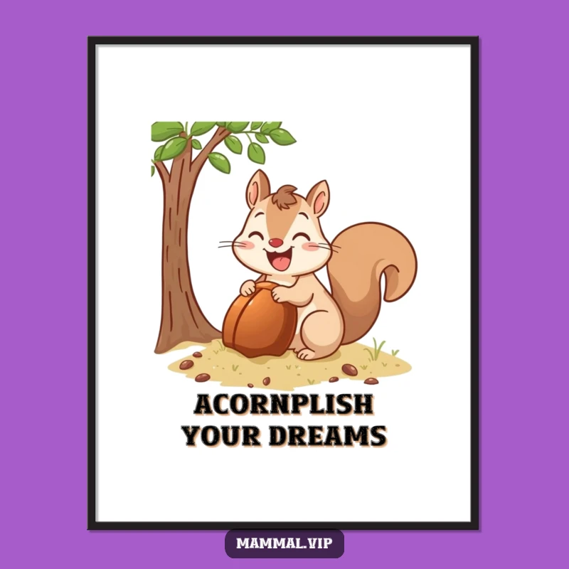 Free Printable Wall Art: Happy Squirrel Burying Acorn - Humorous Downloadable Decor