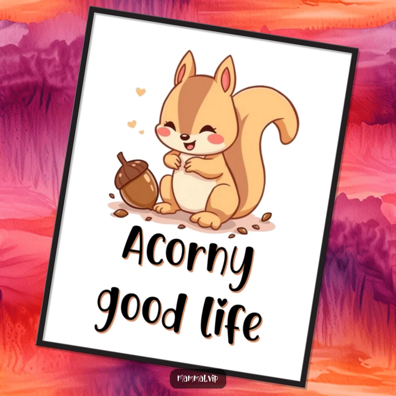 Funny Free Printable Squirrel Wall Art: A playful squirrel chatters while burying an acorn, bringing energetic charm to your decor.