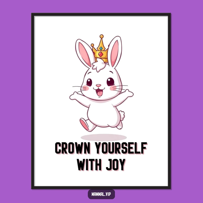 Funny Free Printable Wall Art - Cheerful Crowned Rabbit Downloadable