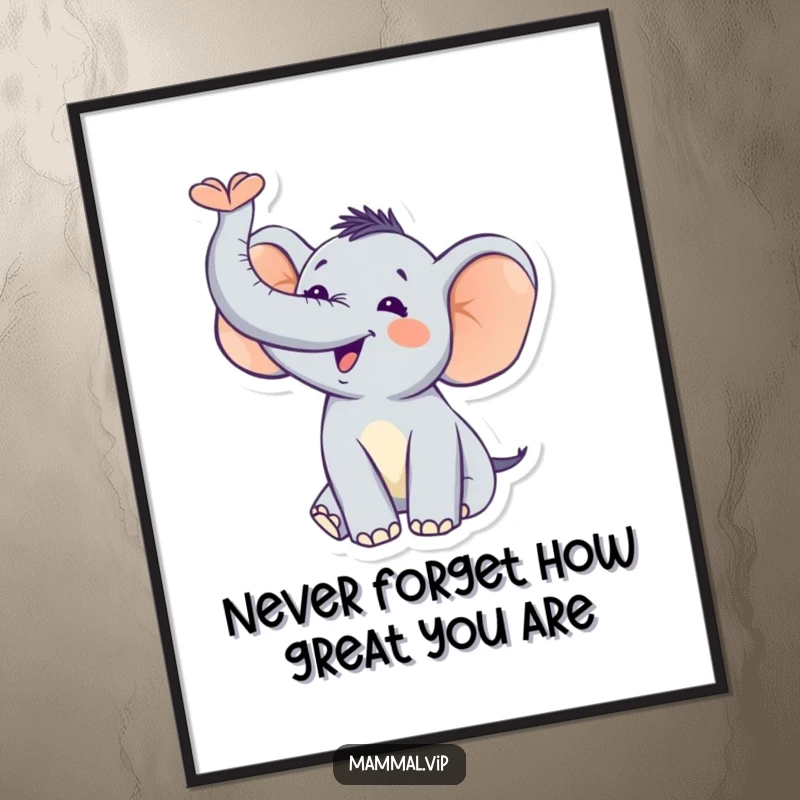 Funny Free Printable Wall Art: A cheerful elephant trumpeting powerfully with its trunk raised high, creating a vibrant, happy atmosphere.