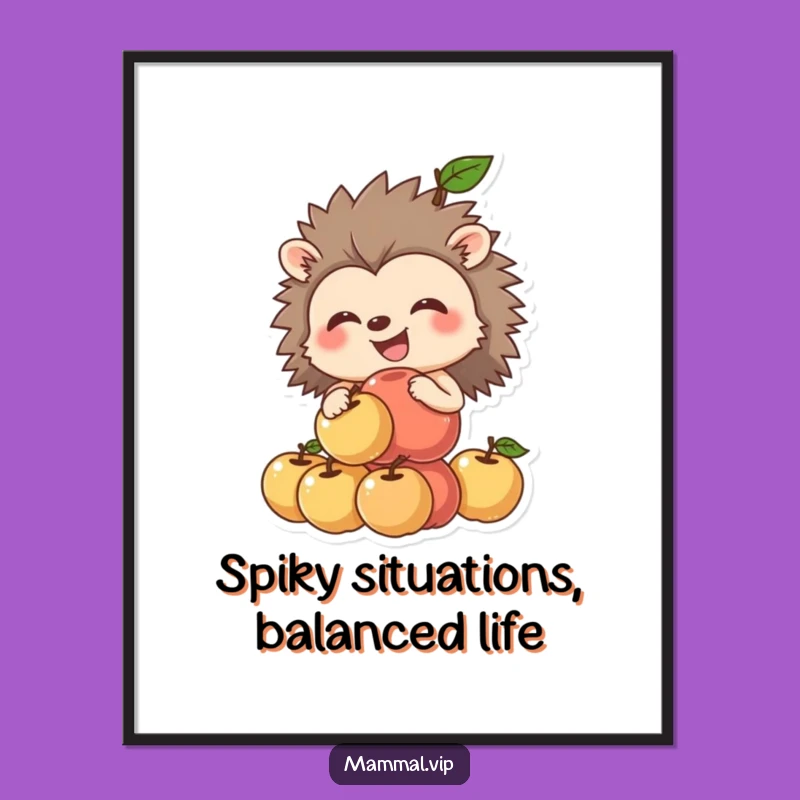 Funny Free Printable Wall Art: Grinning Hedgehog Apple Balance, Downloadable Art for Charm