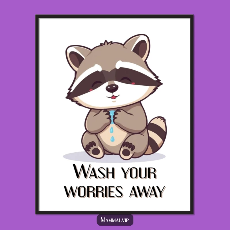 Funny Free Printable Wall Art: Raccoon Paw Washing Humor Downloadable Decor Gift