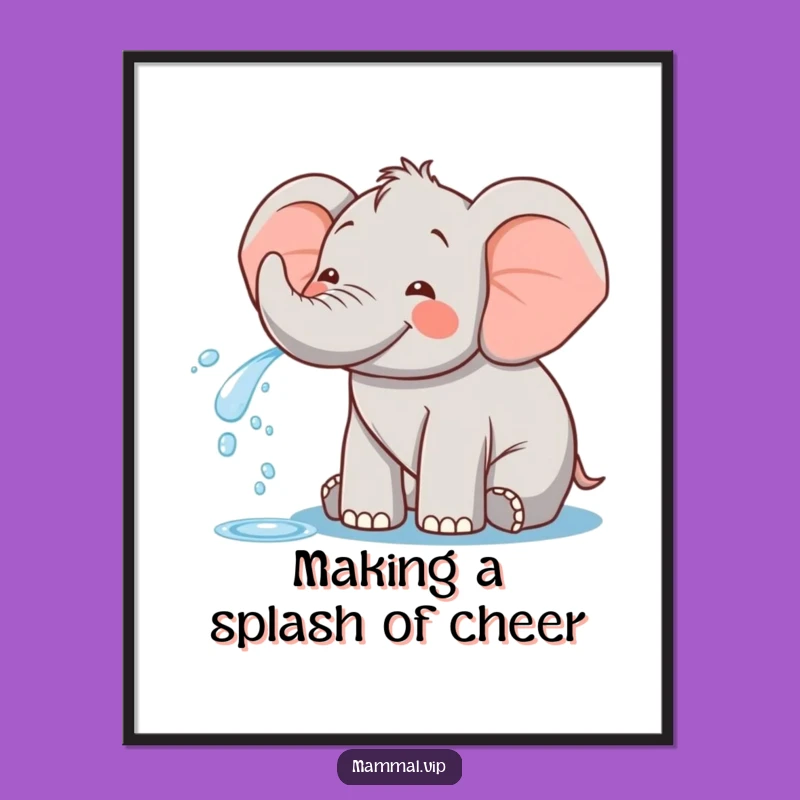 Happy Elephant Spraying Water Free Printable Wall Art - Playful Animal Downloadable Decor