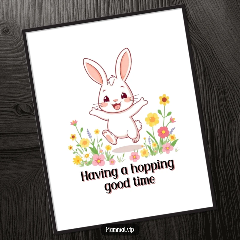 Funny Free Printable Rabbit Wall Art: An energetic rabbit hops joyfully through a field of flowers, bringing cheer to your walls.