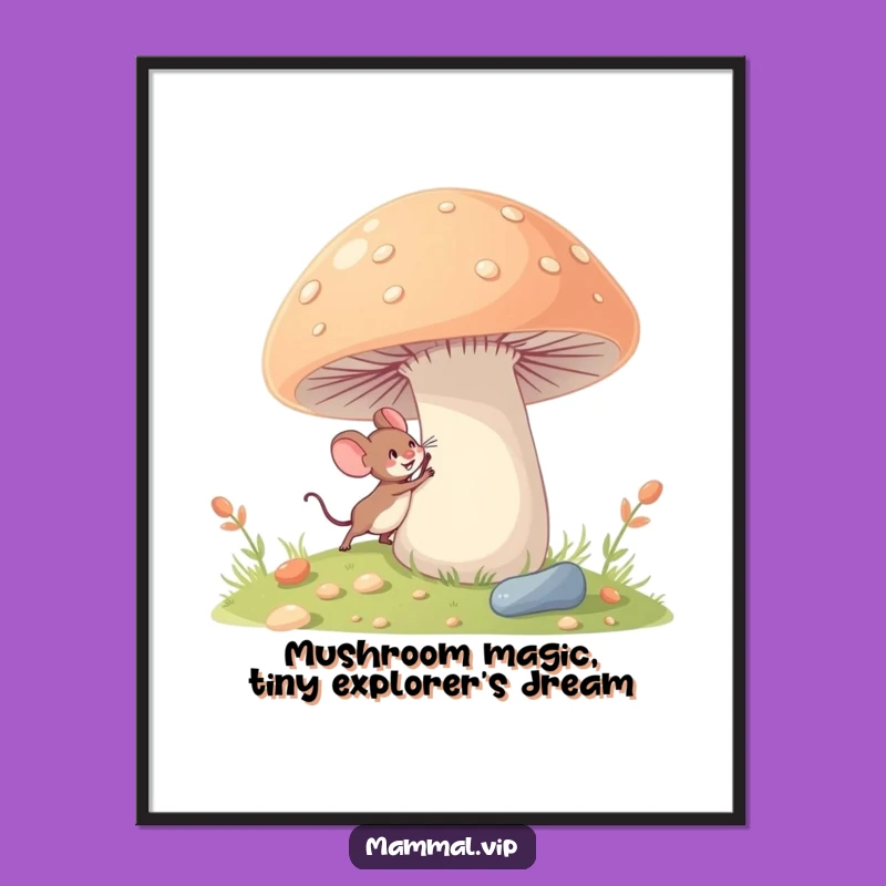 Free Printable Wall Art: Mouse Exploring Giant Mushroom, Whimsical Downloadable Decor
