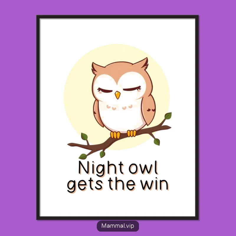 Free Printable Winking Owl Wall Art - Funny Moonlit Owl Downloadable Art Gift