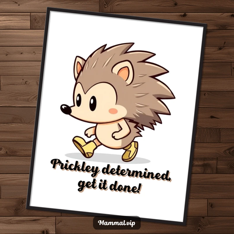 Funny Free Printable Wall Art: A determined hedgehog character marching forward with tiny boots, embodying resilience.