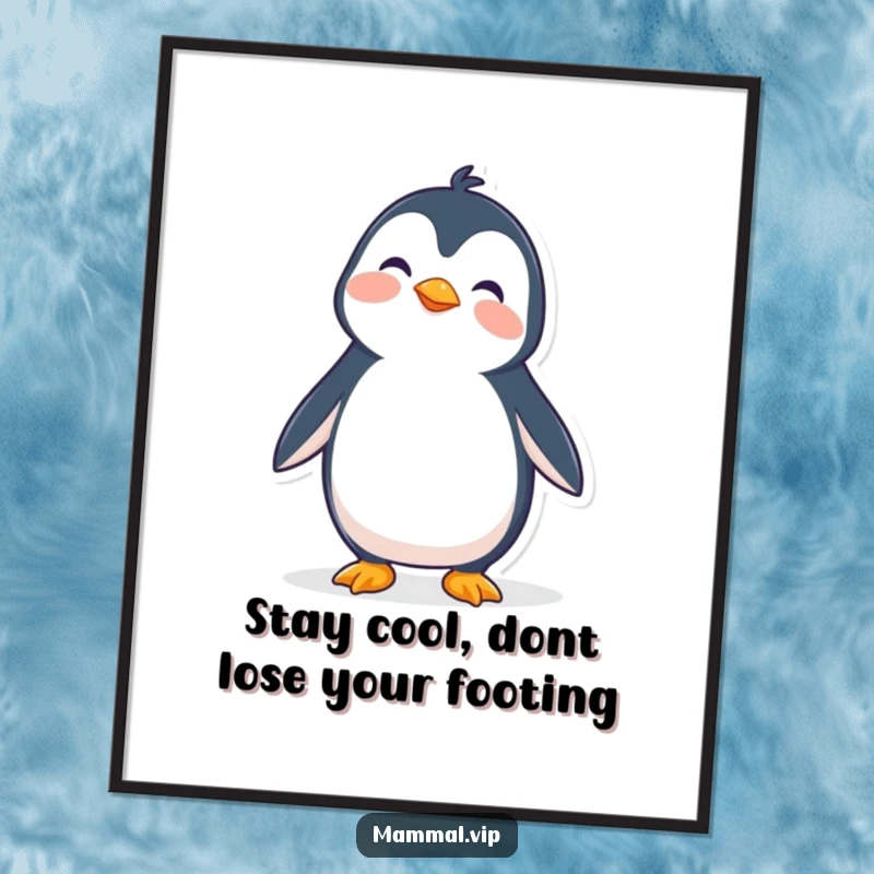 Funny Free Printable Wall Art: A cute penguin character comically wobbling while trying to stand, adding humor to any room.
