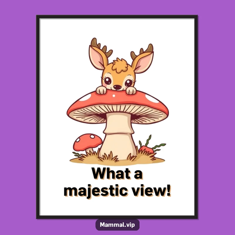 Funny Free Printable Wall Art: Deer peeking over mushroom, a whimsical downloadable decor gift for nature lovers!
