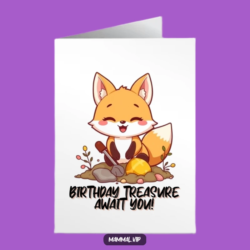 Funny Free Printable Birthday Card: Fox Treasure Dig - Exciting Downloadable Gift