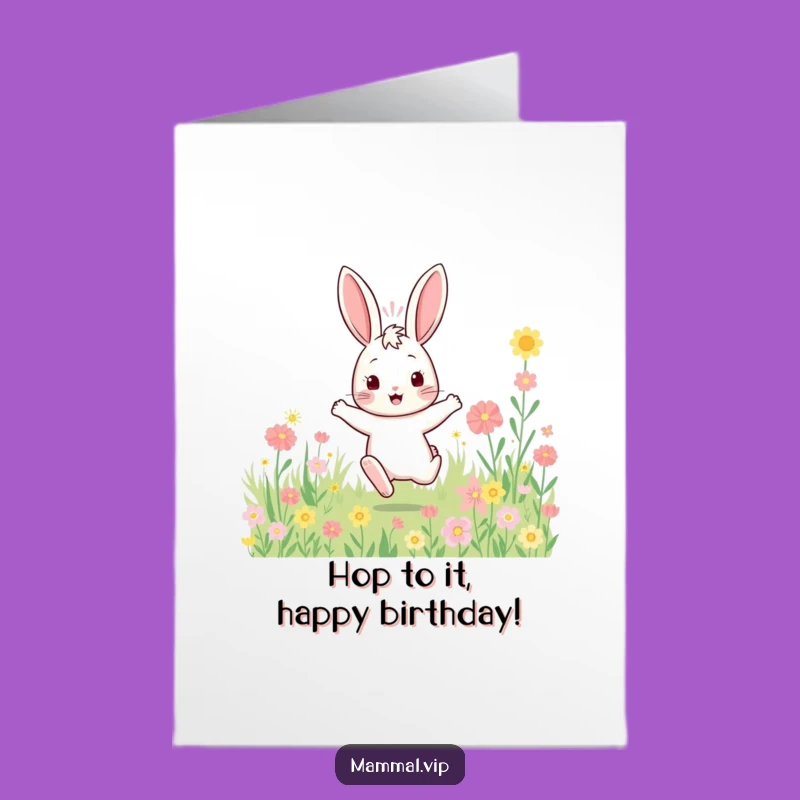 Free Printable Birthday Card: Bouncy Rabbit Hopping Funny Downloadable Joy