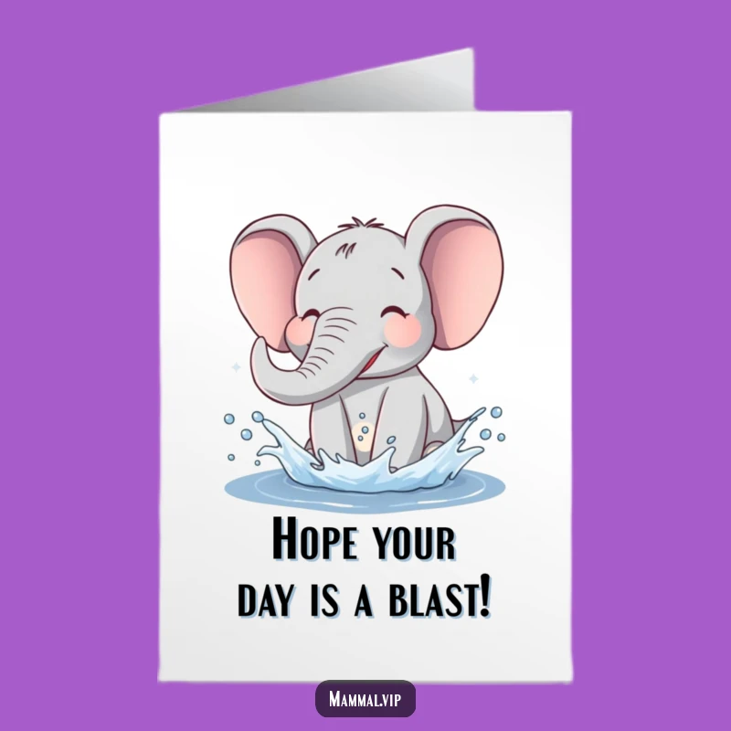 Free Printable Birthday Card: Funny Elephant Splashing Joy! Downloadable Fun Gift