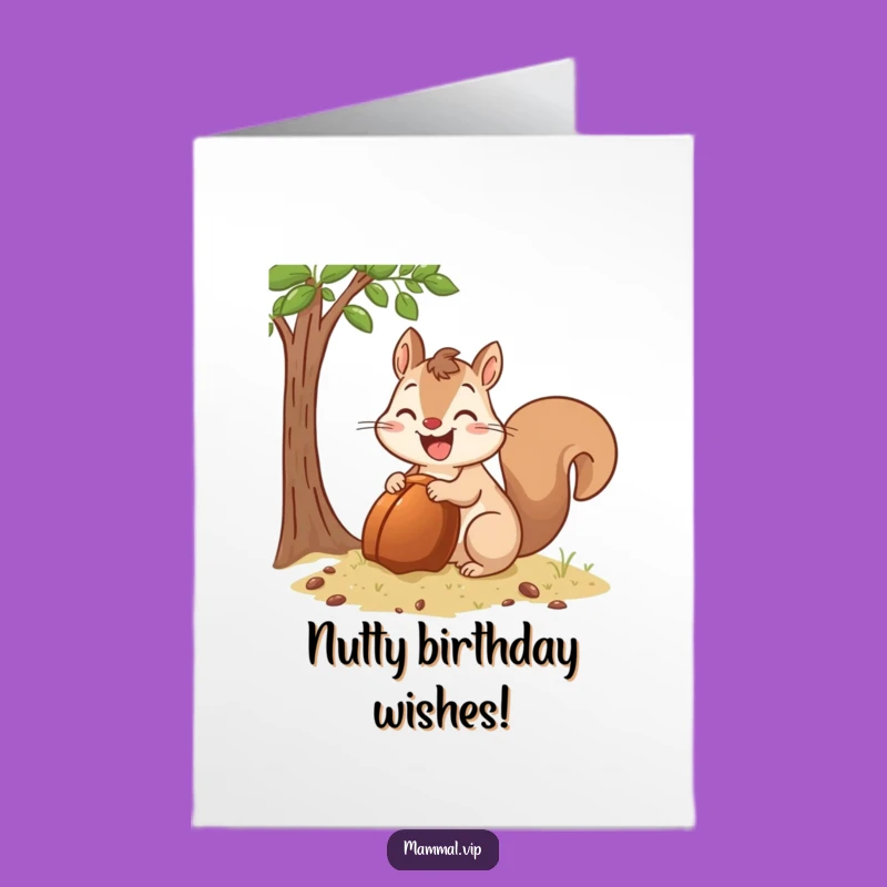 Free Printable Birthday Card: Happy Squirrel Burying Acorn - Downloadable Fun Gift