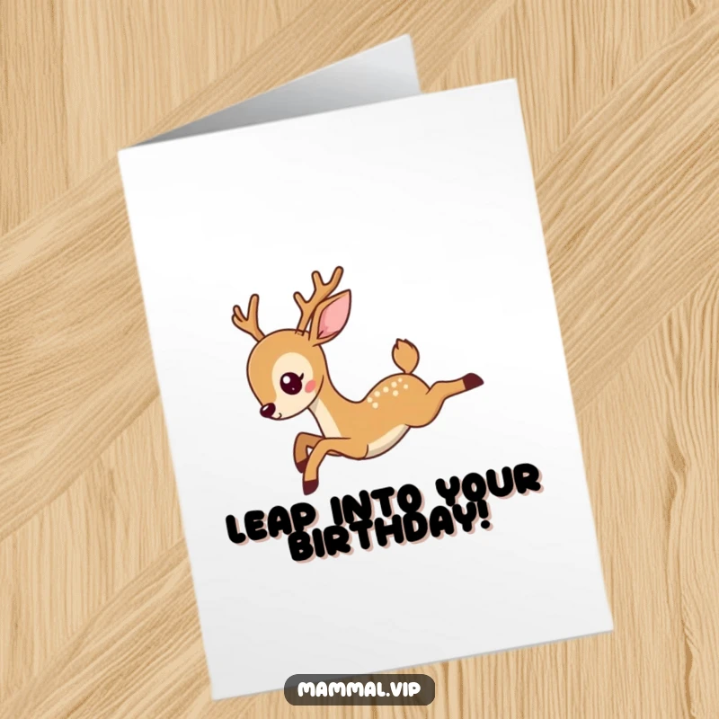 Funny Free Printable Birthday Card: A graceful deer takes a magnificent leap, embodying the spirit of a joyous birthday.