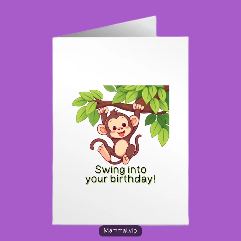 Free Printable Birthday Card: Monkey Swing, Fun Downloadable Greeting for Kids