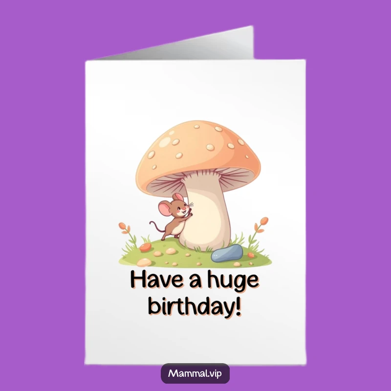 Free Printable Birthday Card: Mouse Exploring Mushroom Funny Downloadable Adventure