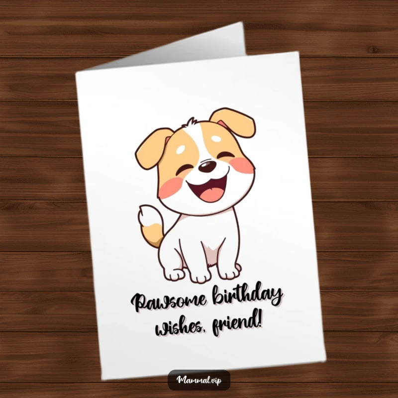 Funny Free Printable Dog Birthday Card: A joyful dog with a wagging tail barking playfully, ready to celebrate.