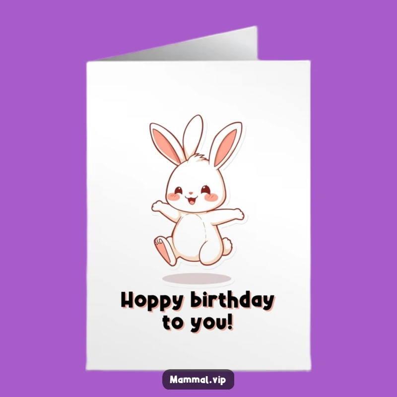 Free Printable Happy Birthday Card: Cheerful Rabbit Bouncing Fun - Downloadable Gift