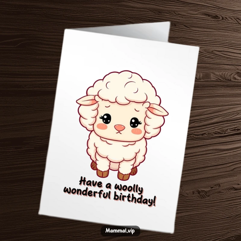 Funny Free Printable Birthday Card: A content fluffy sheep character with woolly curls, sending warm birthday wishes.